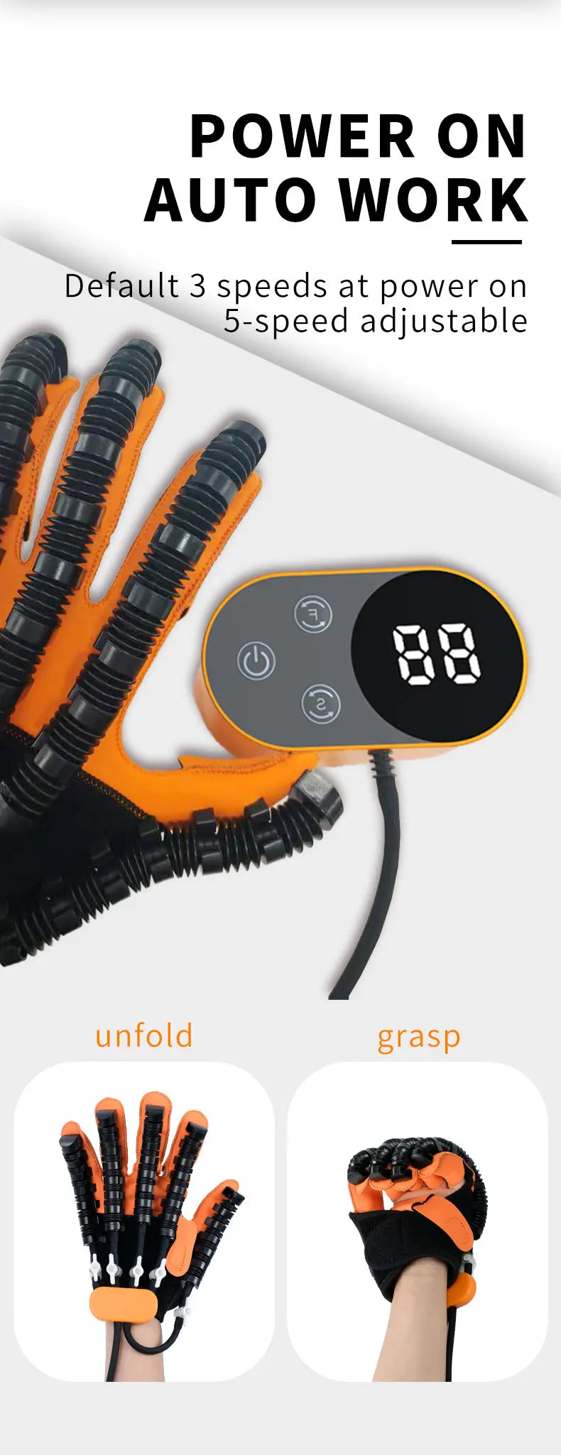 Portable USB Powered Smart Manual-Wired Control Handheld Massage Rehabilitation Glove for Stroke & Hemiplegia Patients