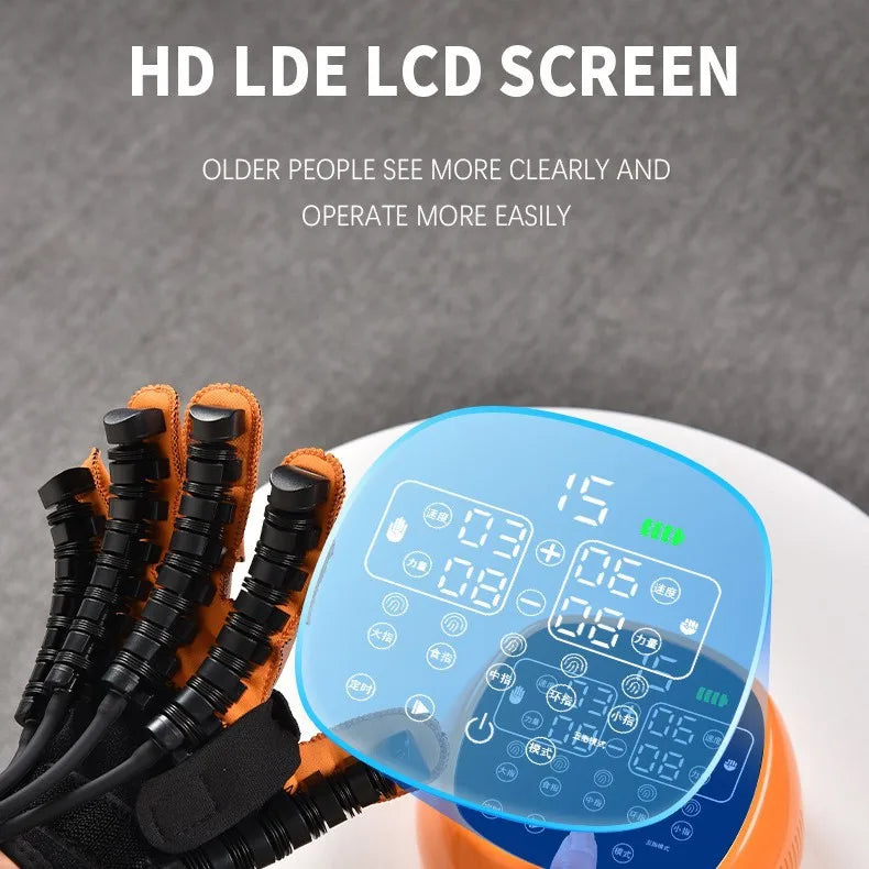 LCD Screen Robotic Hand Therapy Glove 5 Modes 15 Strength Levels Wireless Mirror Training